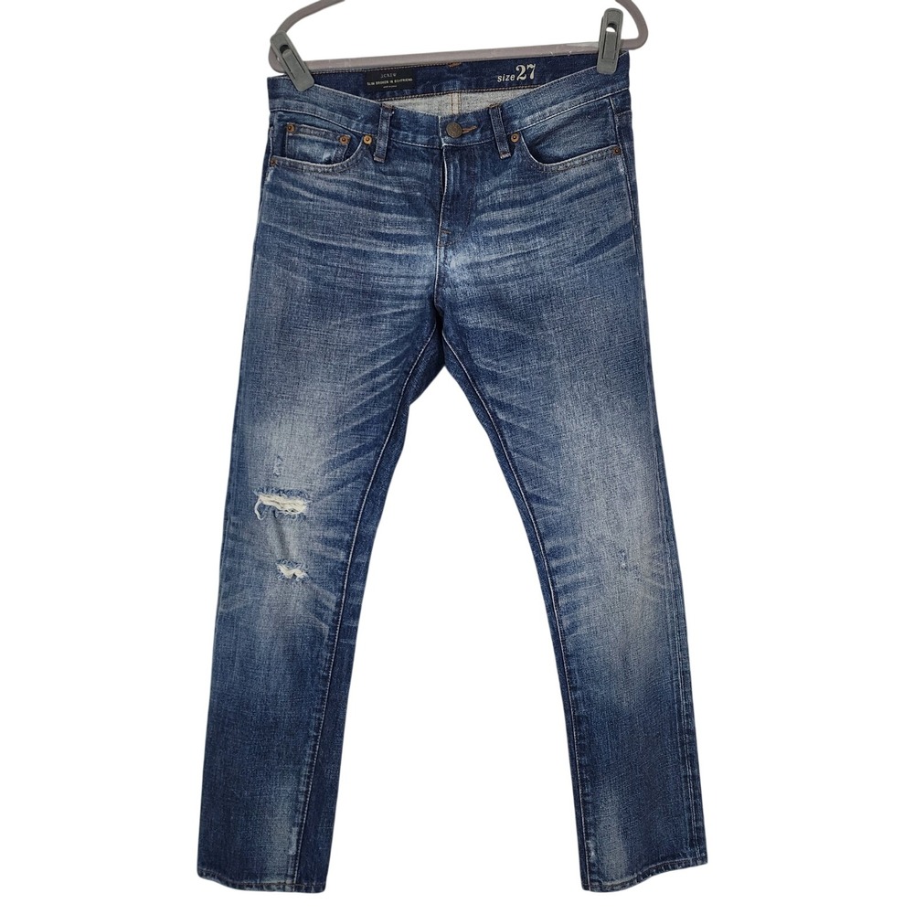 J.Crew Slim Broken-In Boyfriend Jeans Size 27 Distressed Medium Wash 100% Cotton